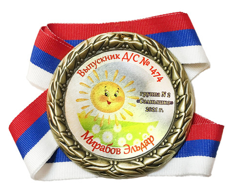 Медаль индивидуальная выпускнику д/с с номером и именем (Солнышко над полем)