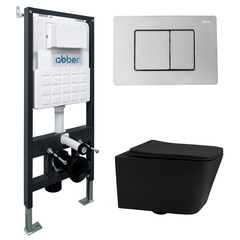 Abber AC1201MB-AC0105-AC0120 Комплект подвесной унитаз Abber Rechteck AC1201MB черный матовый с инсталляцией AC0105 и кнопкой AC0120 хром фото