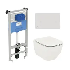 Ideal Standard T3868V1/121AC Промо-набор 3 в 1 (Унитаз T0079V1 и сиденье T3527V1 TESI, инсталляция R020467 PROSYS, панель смыва R0121AC OLEAS) фото