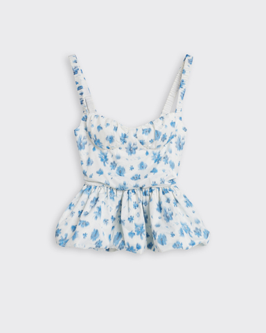 Топ цветы молочный/голубой