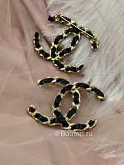 Брошь Шан.  золотистая (лимонная) с черной кожей