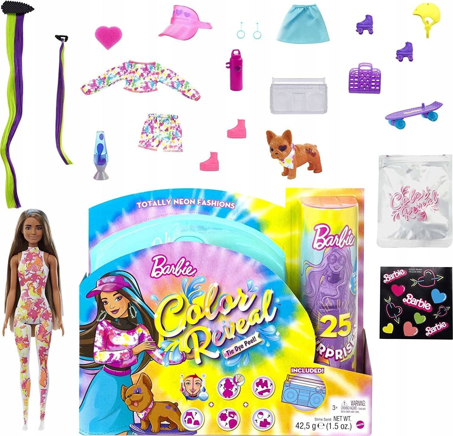 Кукла Barbie Mattel Набор Color Reveal Neon Tie-Dye Барби с 25 сюрпризами  Неоновая кукла HCD28 купить в Москве | Доставка по России.