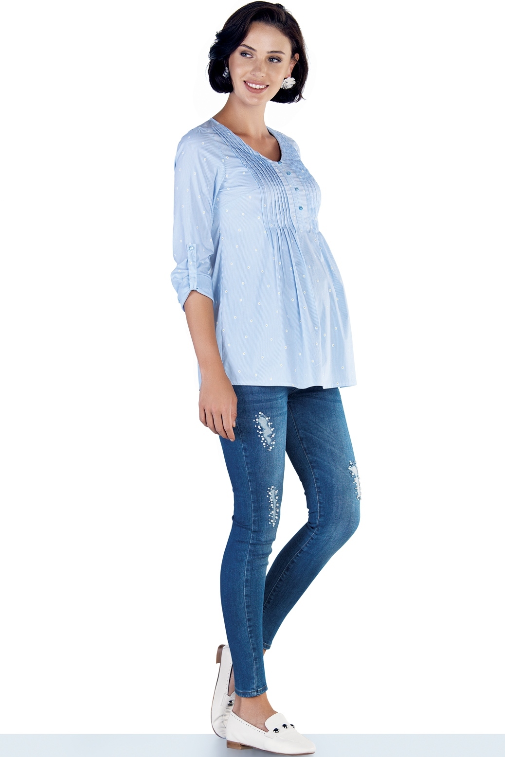 Фото укороченные джинсы-skinny для беременных EBRU, с эластичной вставкой от магазина СкороМама, синий, весна-лето, размеры.