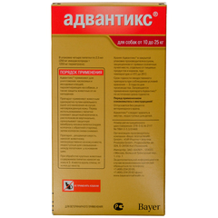 Bayer Адвантикс капли для собак 10-25кг от блох, клещей и комаров (4 пипетки)