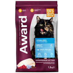 AWARD сухой корм для взрослых стерил. кошек (белая рыба, семена льна, клюква, цикорий) 1,5 кг