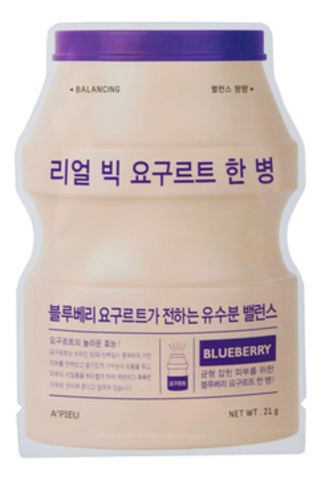 Тканевая маска для лица Real Big Yogurt One Bottle Blueberry 21г (йогурт и черника)