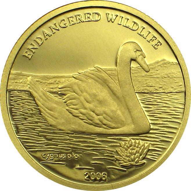 Золотая монета 2006 года выпуска Монголия 1000 тугриков, Лебедь, AU-999, 1,24 гр. диам. 13,92 мм, тир. 25000, пруф. 100% гарантия подлинности.