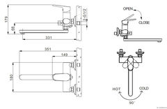 СМЕСИТЕЛЬ ДЛЯ ВАННЫ ИЗЛИВ 300 ММ БЕЗ АКСЕССУАРОВ BRAVAT PURE F6105161C-01A