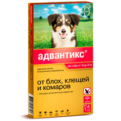 Bayer Адвантикс капли для собак 10-25кг от блох, клещей и комаров (4 пипетки)