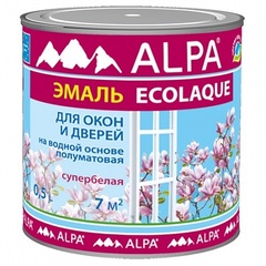 Эмаль Alpa Ecolaque на водной основе для окон и дверей супербелая глянцевая 0,5 л
