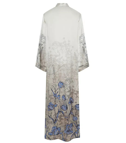 Халат-кимоно шелковый Mollen Тюльпаны в жемчужно-белом