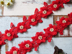 Кружево плетёное, ш. 6-6,5 см, красный