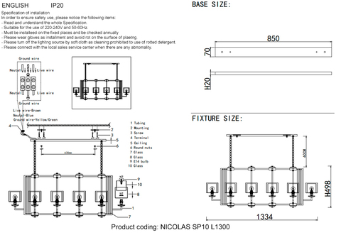 Подвесная люстра Crystal Lux NICOLAS SP10 L1300 NICKEL/WHITE