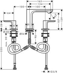 Смеситель для раковины, на 3 отверстия, с донным клапаном, хром Hansgrohe Rebris S 72530000