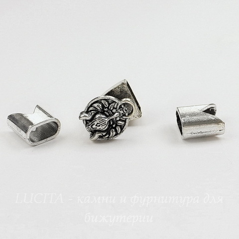 Замок для шнура 5 мм из 3х частей "Дракон" 17х15х14 мм, 13х13х7 мм (цвет - античное серебро)