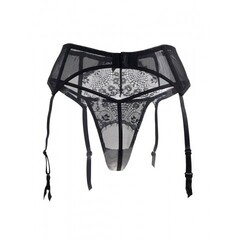 Пояс черный с подвязками + стринги (размер XS-S)