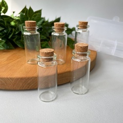 Баночки-бутылочки для хранения, прозрачные, в контейнере, 2,1*5 см, набор 5 шт.