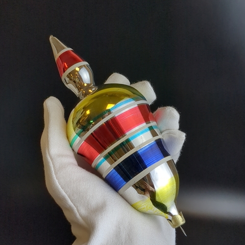 Ёлочная игрушка красивая большая сосулька 18 см, роспись, стекло, подвесная, винтаж СССР 1970-1990 гг