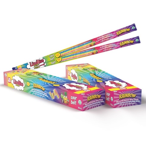 Желейные конфеты LicoRiko кислые ремешки радуга 1кор*6бл*72шт, 15г