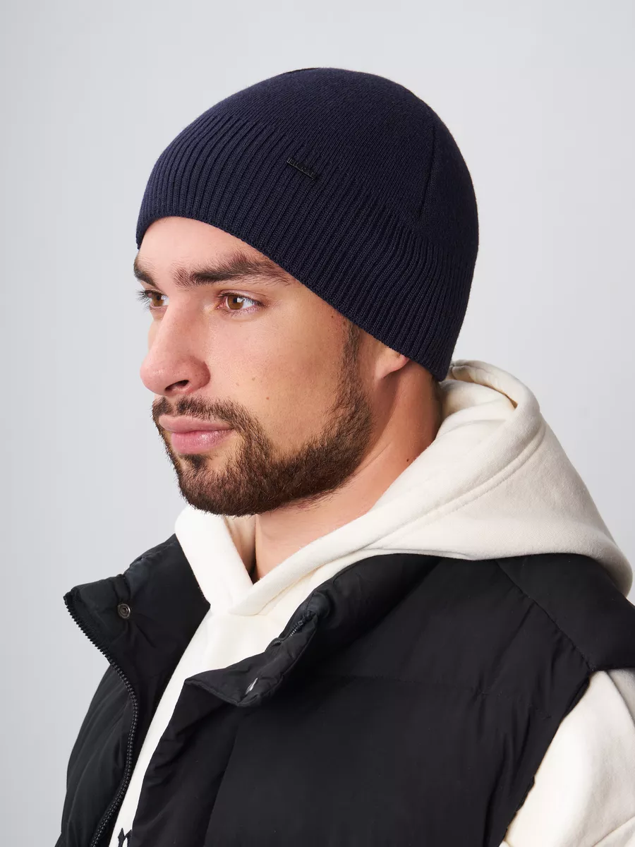 Шапка зимняя на флисе вязаная бини