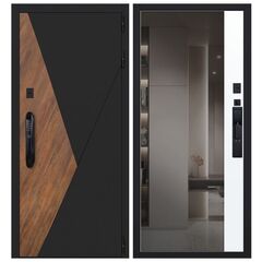 Купить Входная дверь Плата шагрень чёрная дуб старый ПВХ белый матовый с зеркалом и электронным замком