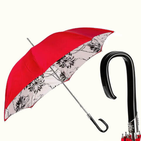 Красный зонт-трость с подсолнухом