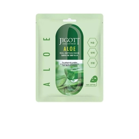 JIGOTT МАСКА АМПУЛЬНАЯ ДЛЯ ЛИЦА С ЭКСТРАКТОМ АЛОЭ ВЕРА ALOE REAL AMPOULE MASK, 27 ML