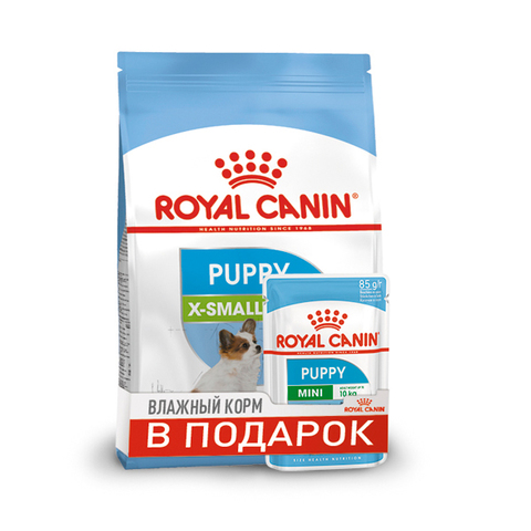 ПРОМО! Royal Canin Puppy X-Small сухой корм для щенков миниатюрных размеров 500 г + пауч