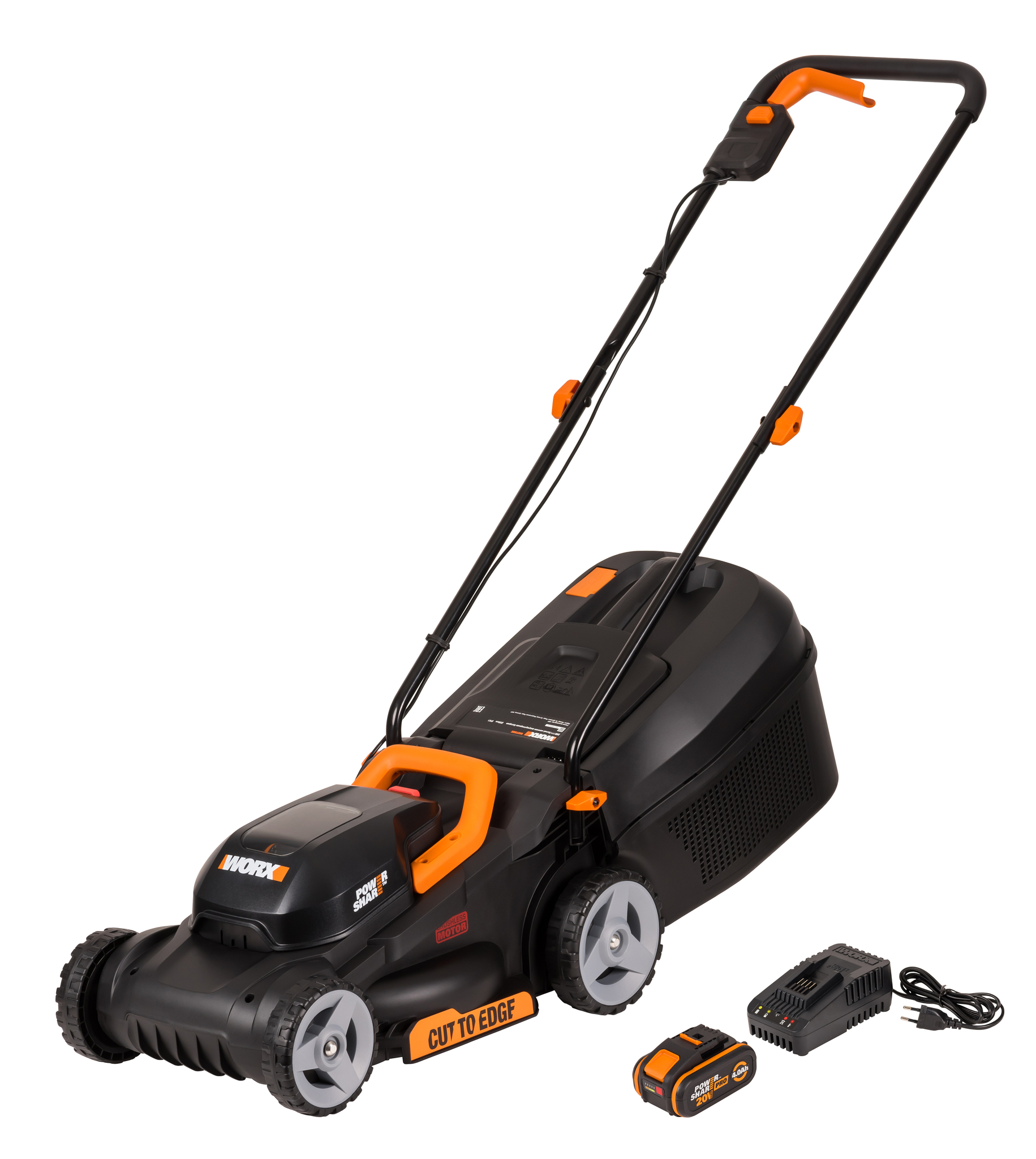 Аккумуляторная газонокосилка WORX WG730E, 20В, бесщеточная, 30 см, 4Ач х 1, ЗУ 2А, коробка