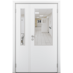 Купить Влагостойкая полуторная дверь белая остеклённая