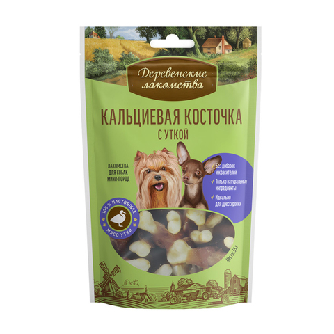 Кальциевая косточка с уткой для мини-собак 55 г Деревенские Лакомства