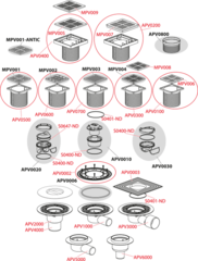 APV101 Сливной трап 105×105/50 мм боковой сток, решетка из нержавеющей стали, гидрозатвор мокрый
