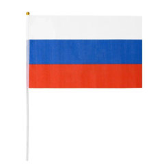 Флаг России 20х28см 12шт/уп пластик.флагшток,  искусств.шелк МС-3786