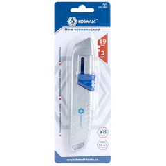 Нож технический КОБАЛЬТ Безопасный, трапециевидное лезвие 19 мм (3 шт. в комплекте), металлический (242-083)