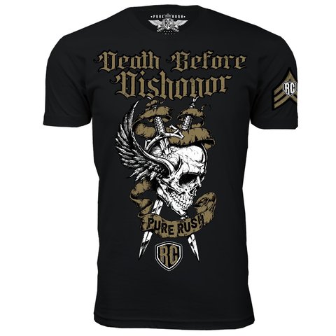 Rush Couture | Футболка мужская DEATH BEFORE DISHONOR GOLD MEN RC122 с рисунком перед