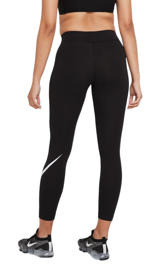Леггинсы Nike Sportswear Essential Mid-Rise Swoosh Leggings - black/white –  купить за 7 562 руб