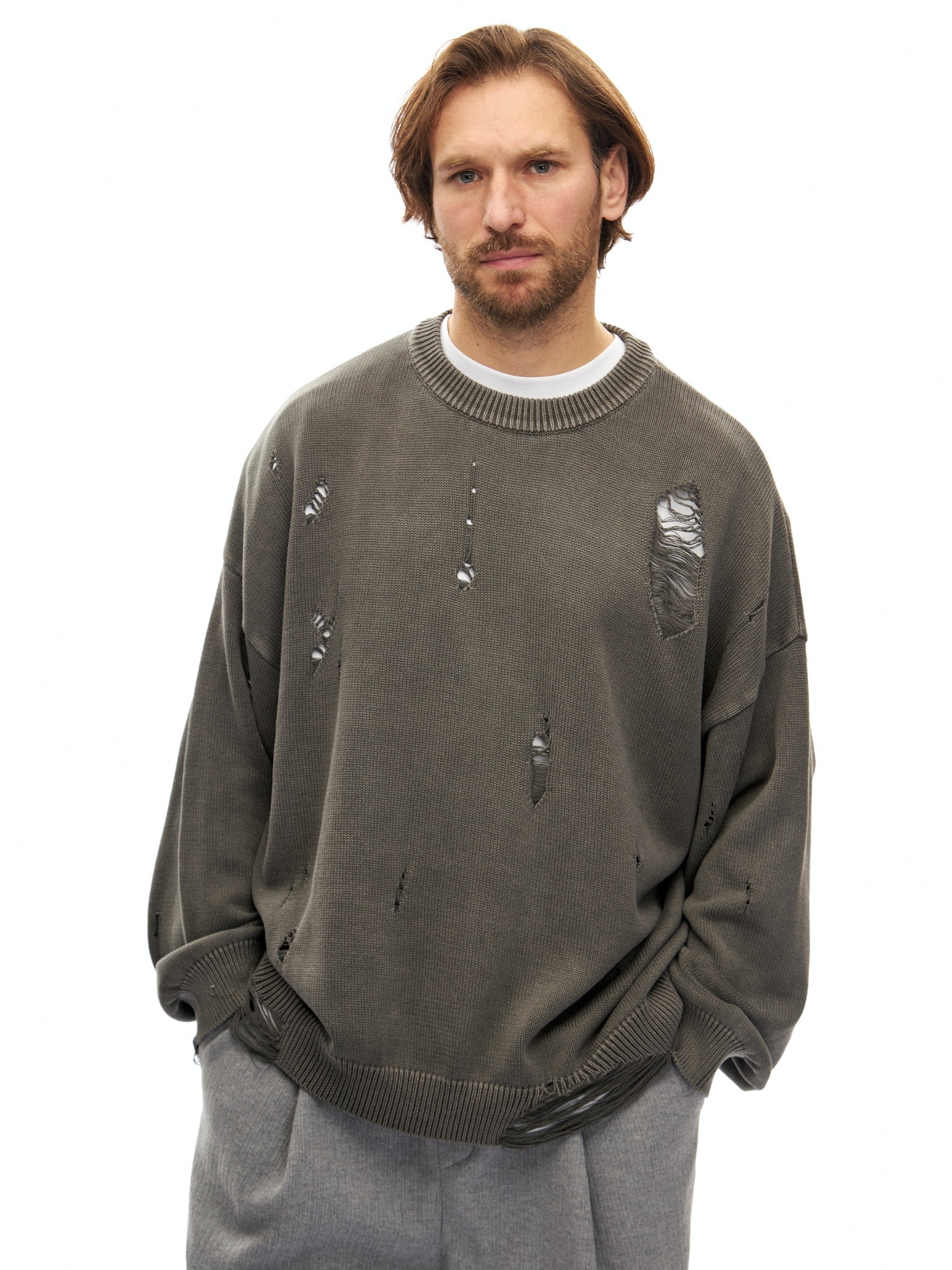 Серый хлопковый джемпер с перфорацией Votus