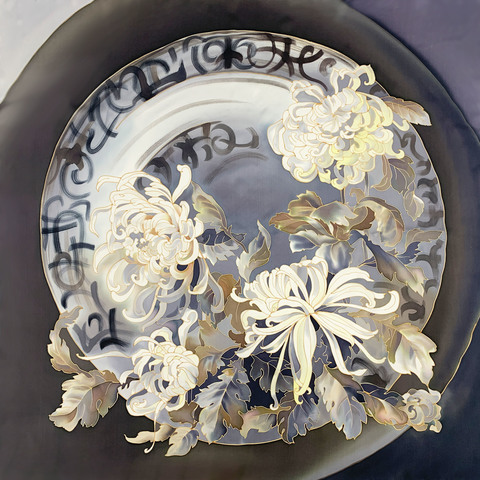 Шелковый платок батик Хризантема 90х90 см