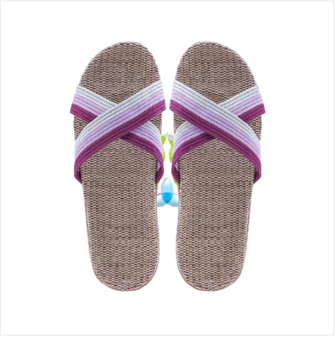 (1 PV) Kardli slippers（women) - Женские тапочки летние (37-38; *250 мм*), (Подошва-Резина / Верх-Текстильные материал), (100 пар в коробке) (КРЕСТИК СИРЕНЕВЫЙ)