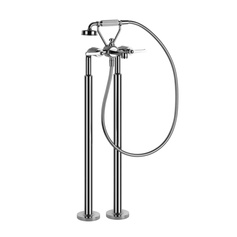 65128#031 GESSI VENTI20 Смеситель для ванны напольный, двухвентильный, с ручным душем и шлангом 1500 мм., внешняя часть, цвет хром