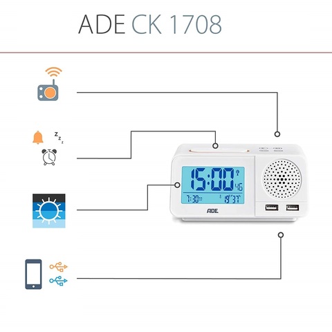 Радиоприемник с будильником ADE CK1708 white