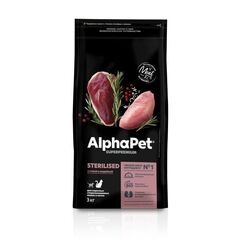ALPHAPET сухой корм для взрослых стерилизованных кошек и котов (утка,индейка) 3 кг