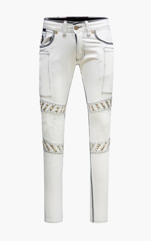 The Saints Sinphony | Джинсы мужские EMBELLISHED KNEE PANELS WHITE JEAN TSG442 перед
