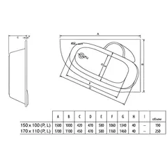 ВАННА АКРИЛОВАЯ APPOLO Katrina 170x110 правая С НОЖКАМИ