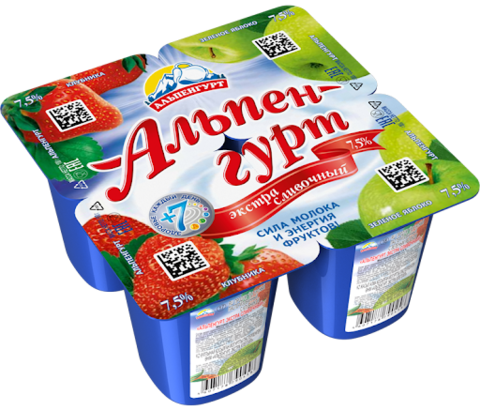 Альпенгурт йогурт Экстра Сливочный 7,5% Зеленое яблоко/клубника 100гр