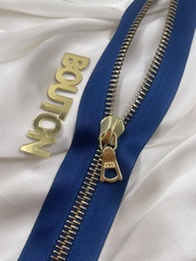 Молния металл Riri, на атласной тесьме, 6 мм, золотистая, цвет 9603, синий