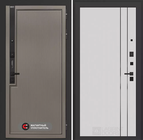 Входная дверь в квартиру Лабиринт Лаб про 1 Белый софт рельеф, черный молдинг