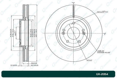 Диск тормозной вентилируемый G-brake  GR-21354