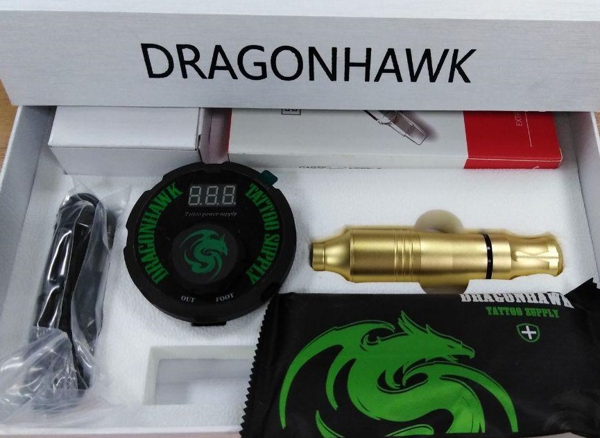 Тату-набор Mast Kit: роторная машинка для тату и перманента Dragonhawk Pen Wq090+Блок Питания Dragonhawk Airfoil Tattoo Power Supply P087+картриджи