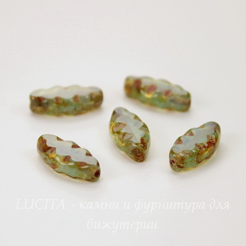 Бусина "Резная "navette" (цвет - бирюзовый) 12х6 мм , 5 штук